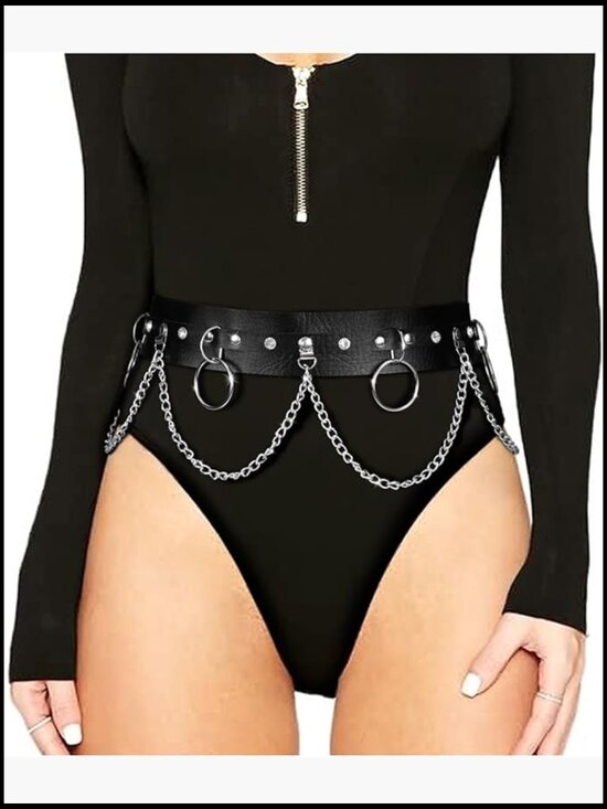 Punk Black Waist Chain Belt Women Leather Rave Body Chain Accessories main image 4